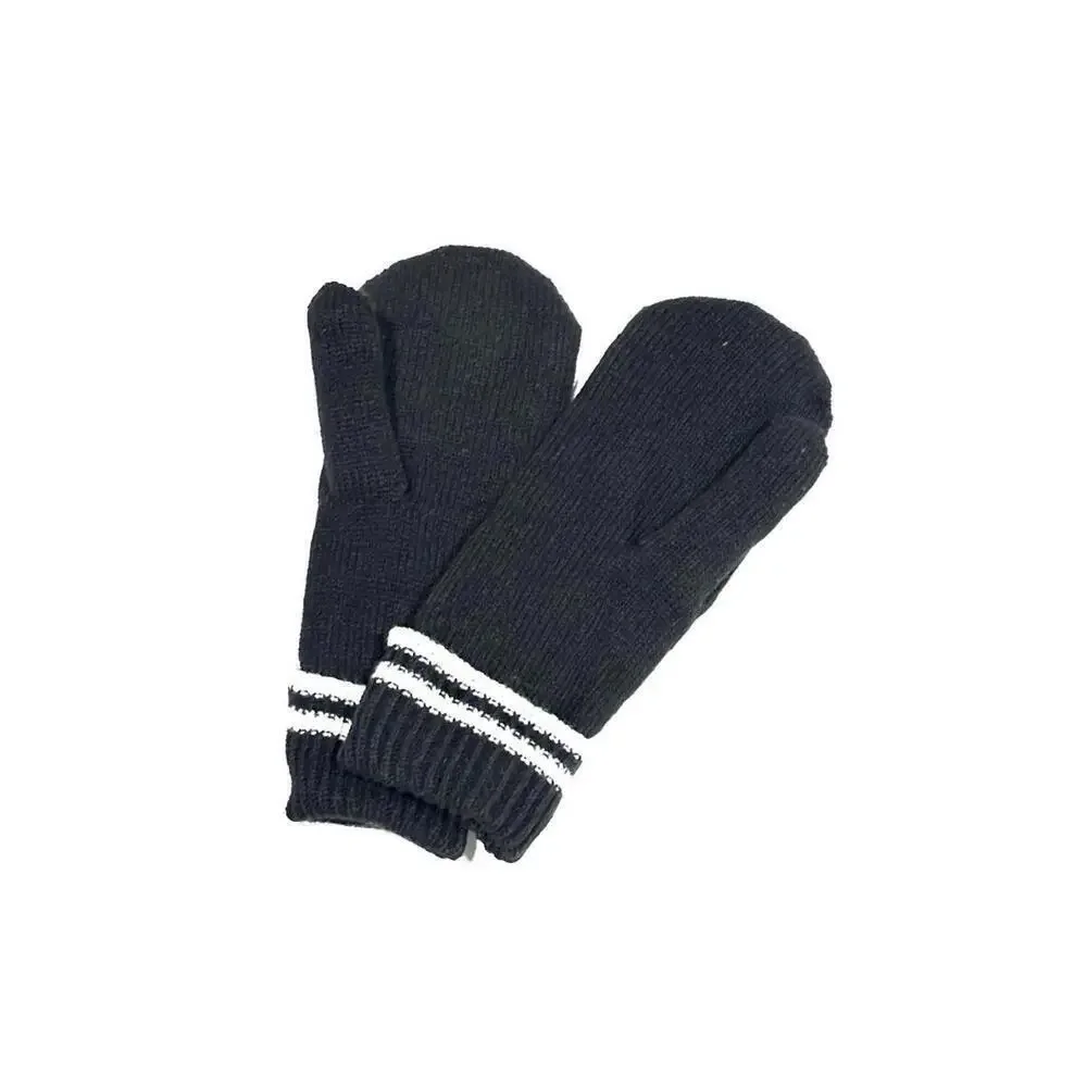 NEW Gertex Womens Knit Mittens Black and White Stipe Soft Lining Warm One Size
